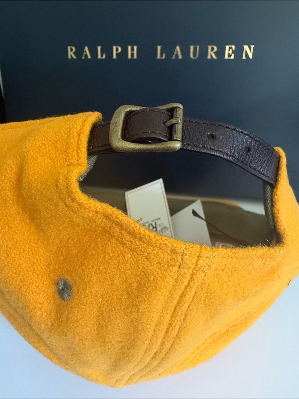 RRL Ralph Lauren Wool Blend Leather Strap Cap Hat Gold One Size OS NWT Heritage - Picture 8 of 17